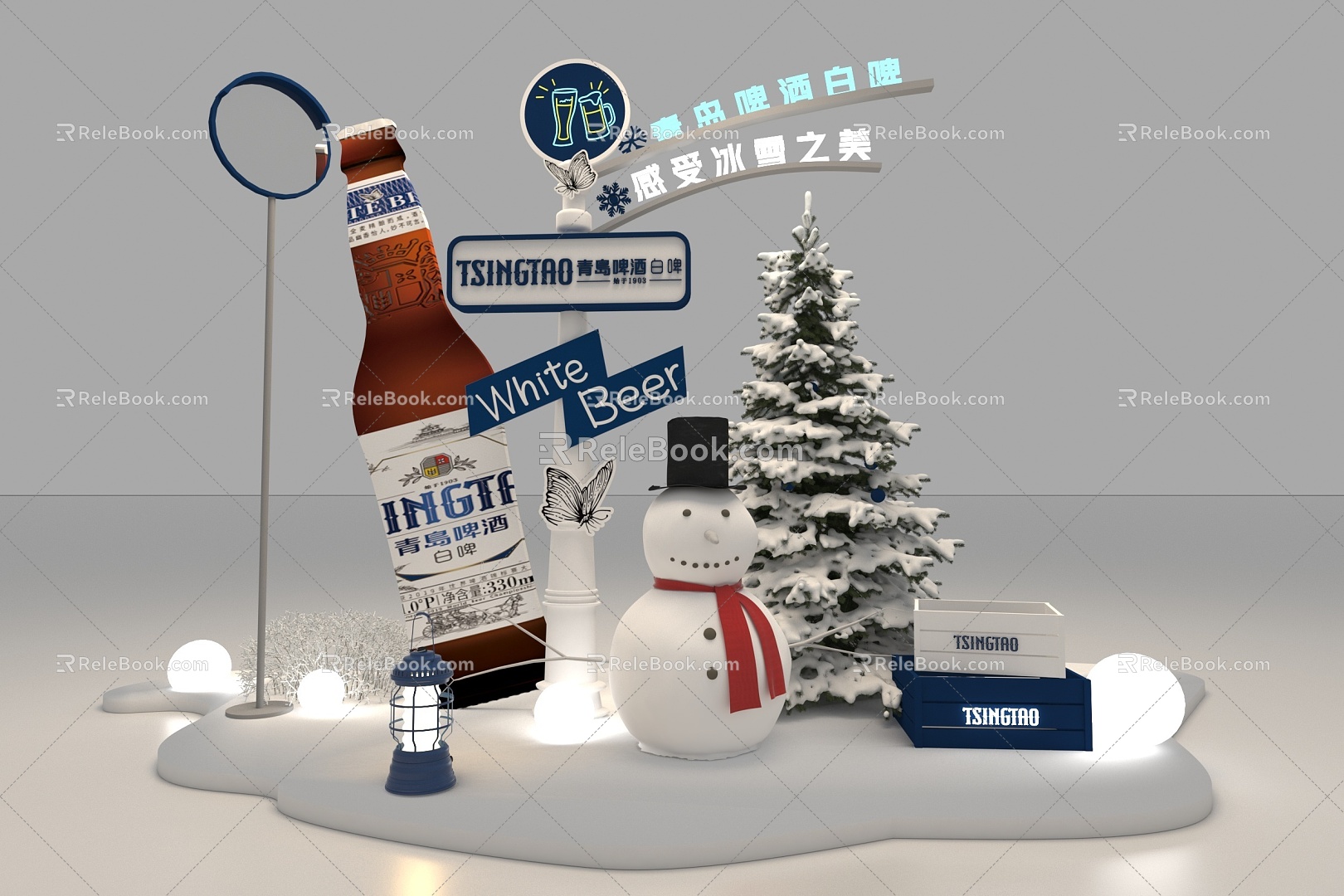 White Beer Winter Scene Snowman Meichen Snow Winter Winter 3d model