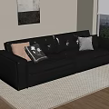 Black Leather Sectional Sofa With Decorative Pillows Soft Rug And Window View 3d model