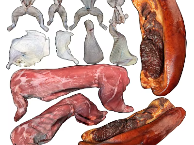 Various Types of Raw and Processed Meat Cuts Including Sausages and Fresh Cuts 3d model