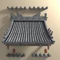 Ancient Architecture Roof With Carved Eaves Gray Tiles And Hanging Lanterns