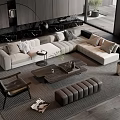 Modern Living Room Sofa Coffee Table Set With Beige Upholstery Wooden Table And Area Rug