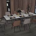 Modern Rectangular Dining Table Set With Eight Chairs Dinnerware Candles And Flower Vase 3d model
