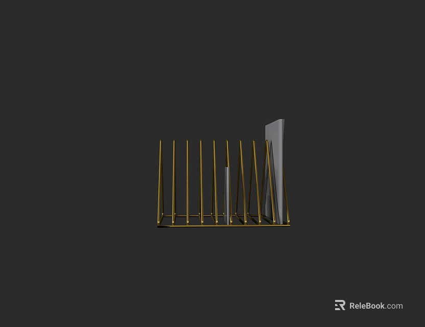 Golden Metal Frame Bookcase With Minimalist Modern Design And Some Books On Black Background 3d model 
