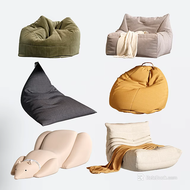 Comfortable Bean Bag Chairs In Various Colors And Modern Designs For Living Room 3d model 
