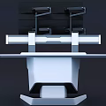 Modern Dual Workstations With Multiple Blue Display Screens And Ergonomic Stands 3d model