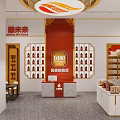 Traditional Tobacco And Liquor Store Interior With Wine Shelves Counter And Red Gold Decor