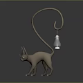 Light Brown Cat Shaped 3D Model With Long Curly Tail Holding Lit Lantern