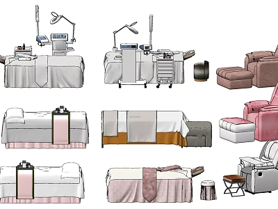 Professional Massage Tables With Various Designs For SPA Salon Including Stools And Equipment 3d model