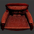 Traditional Chair With Red Wooden Frame Armrests Red Fabric And Black Button Tufting High Backrest