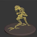 Metallic Mechanical Creature Figure With Skeletal Elongated Limbs On Round Platform