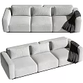Modern Light Gray Sectional Sofa With Soft Cushions And Throw Blanket 3d model