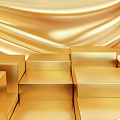 Golden Commercial Equipment Display With Stacked Cubes And Silk Background