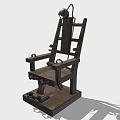 Antique Wooden Electric Chair Structure Featuring Metal Components And Intricate Details