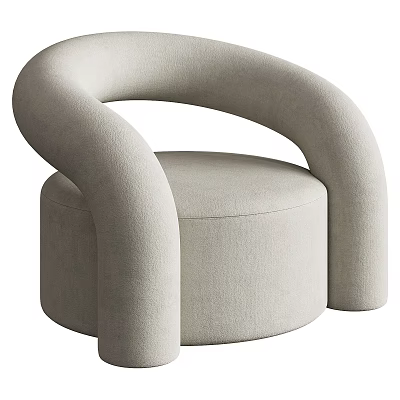 Modern Beige Single Sofa With Curved Arm And Upholstered Round Design 3d model