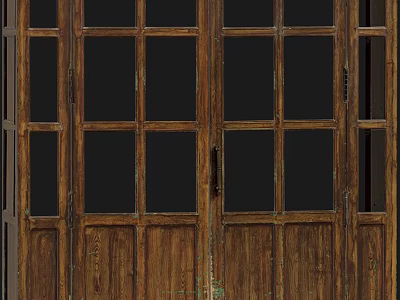 Classic Wooden Double Doors With Glass Panels And Traditional Frame Design 3d model