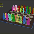 Decorative Chess Set With Colorful Intricate Designed Pieces On Wooden Chessboard