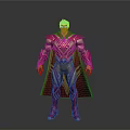 Game And Movie Character In Red Purple Armor With Silver Hair And Glowing Chest Decoration