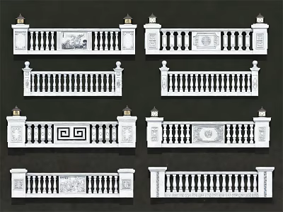 Various Decorative Railings With Classical Carved Designs And Ornamental Posts 3d model