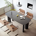 Modern Dining Table Set With Oval Gray Table Brown Upholstered Chairs Vase Lemon And Magazine
