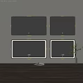Backlit Mirrors Displaying Modern Interior Scenes With Sofa Plant And Decorative Items