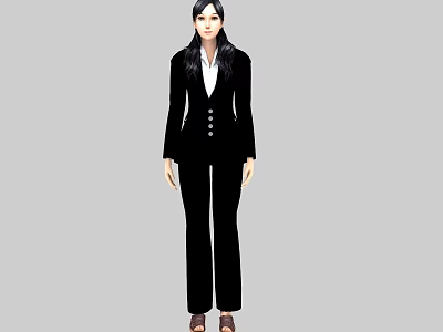 Professional Woman In Black Suit With White Shirt And Brown Shoes 3d model