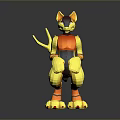 Low Poly Cat Robot 3D Model With Standing Pose Yellow Orange Body And Red Paws