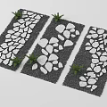 Stepping Stones Path With White Stones Black Gravel And Small Green Plants