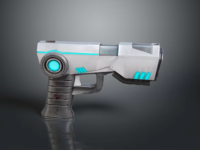Futuristic Sci-Fi Weapon With Silver Body Blue Glowing Accents And Black Grip 3d model