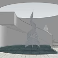 Spiral Metal Sculpture in Circular Space with White Curved Staircase and Person Standing