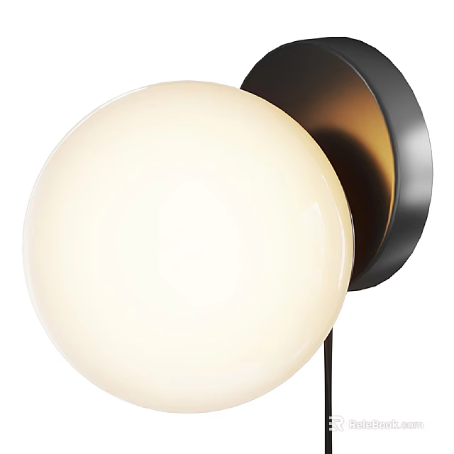 Modern Wall Sconce With Spherical White Glass Shade And Black Metal Base 3d model 