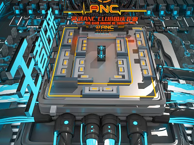 Futuristic Cyberpunk Electronic Music Bar With Neon Lights And Tech Style Interior 3d model