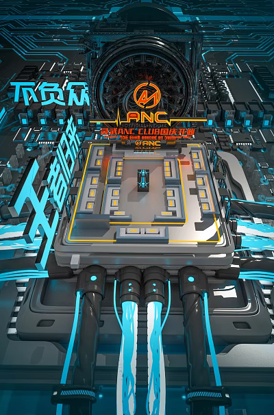 Futuristic Cyberpunk Electronic Music Bar With Neon Lights And Tech Style Interior 3d model