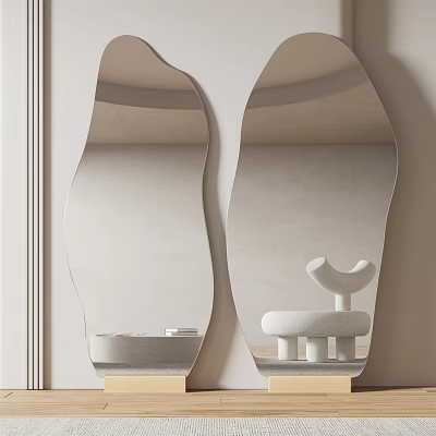 Unique Irregular Shaped Mirrors With White Sculptural Decor On Light Wall 3d model