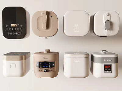 Modern Kitchen Appliances In Neutral Colors With Various Designs And Displays 3d model