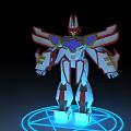 Cartoon Robot Head With Red White Blue Gold Colors Complex Armor Structure And Illuminated Details
