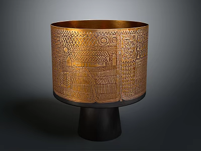 Golden Dinnerware Set With Intricate Patterns And Black Base Design 3d model
