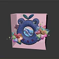 Cartoon Reptile Turtle Design on Pink Box with Pink Flowers and Blue Waves