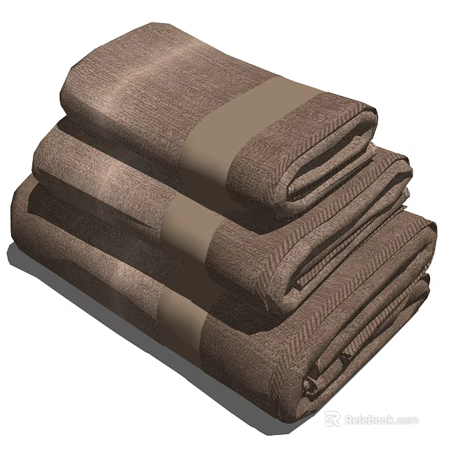 Soft Textured Brown Cotton Bath Towels Neatly Stacked for Home Use 3d model 
