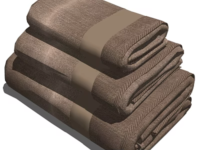 Soft Textured Brown Cotton Bath Towels Neatly Stacked for Home Use 3d model