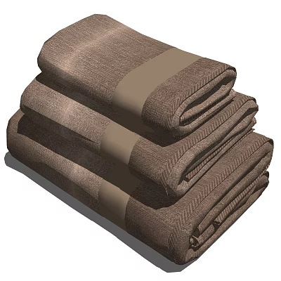 Soft Textured Brown Cotton Bath Towels Neatly Stacked for Home Use 3d model