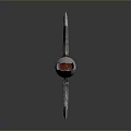 Silver Decorative Sword With Red Handle And Sharp Blade On Dark Background