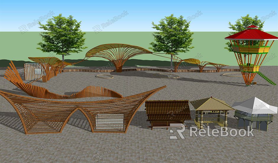 Modern Pavilion Special-shaped Bamboo Pavilion Bamboo Art Gallery Bamboo Shed model