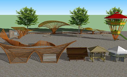 Modern Pavilion Special-shaped Bamboo Pavilion Bamboo Art Gallery Bamboo Shed 3d model