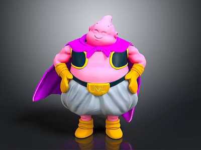 Pink Character Creature With Purple Cape Yellow Gloves White Pants Black Armor And Yellow Boots 3d model
