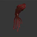 Dark Red Squid 3D Model With Long Tentacles And Realistic Details