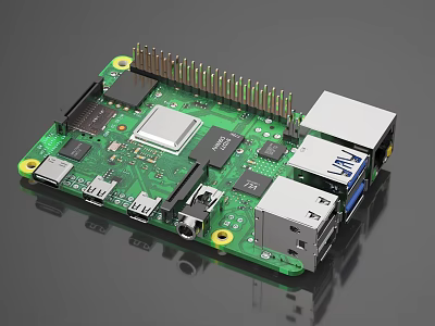 Green Single Board Computer PCB With USB HDMI Ethernet Ports And Electronic Components 3d model