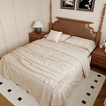 French Retro Double Bed Solid Wood Bed 3d model