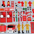 Comprehensive Fire Safety Equipment Collection With Extinguishers Hydrants Axes Hoses Fire Truck And Uniforms