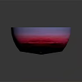Cartoon Scene With Vibrant Blue Water Rocky Islands And Pink Sky Clouds