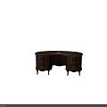 Elegant Vintage Dark Wood Writing Desk Featuring Gold Accents Carved Legs And Drawers